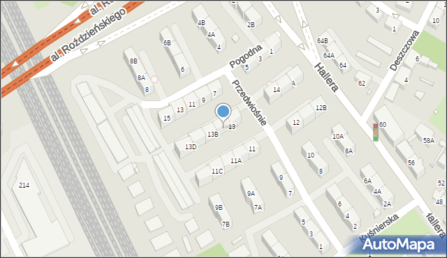 Katowice, Przedwiośnie, 13A, mapa Katowic