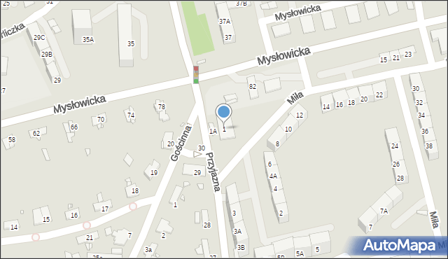 Katowice, Przyjazna, 1, mapa Katowic