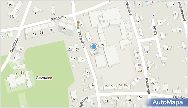 Katowice, Przyjazna, 9, mapa Katowic