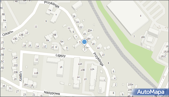 Katowice, Przyklinga Jana, 3, mapa Katowic