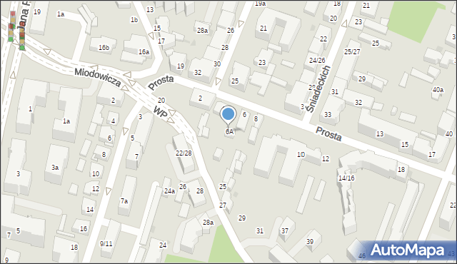 Kielce, Prosta, 6A, mapa Kielc