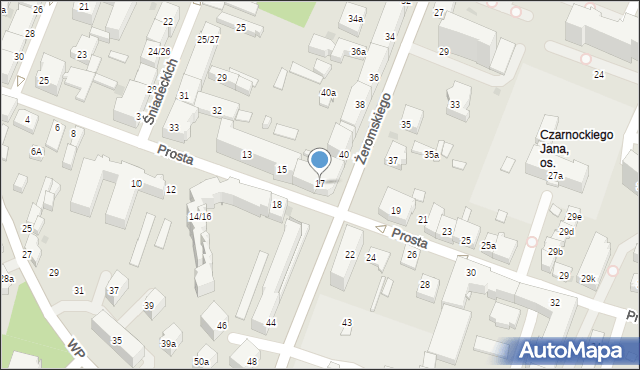 Kielce, Prosta, 17, mapa Kielc