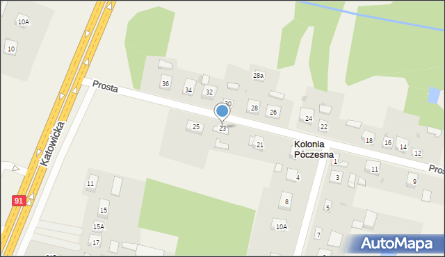 Kolonia Poczesna, Prosta, 23, mapa Kolonia Poczesna