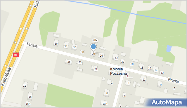 Kolonia Poczesna, Prosta, 28, mapa Kolonia Poczesna
