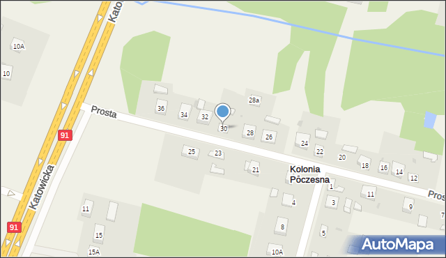 Kolonia Poczesna, Prosta, 30, mapa Kolonia Poczesna