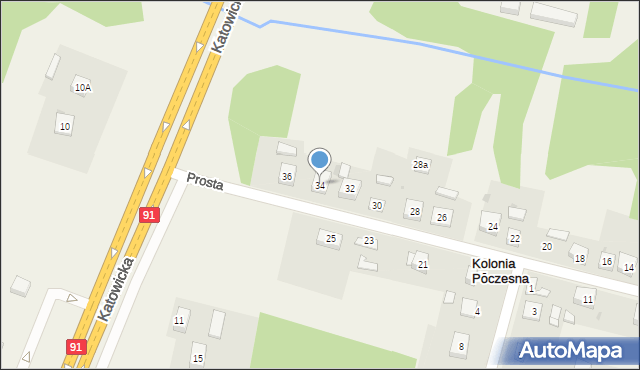 Kolonia Poczesna, Prosta, 34, mapa Kolonia Poczesna