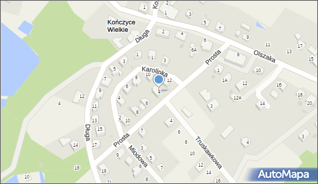 Kończyce Wielkie, Prosta, 4, mapa Kończyce Wielkie
