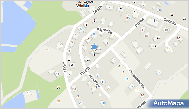 Kończyce Wielkie, Prosta, 8, mapa Kończyce Wielkie