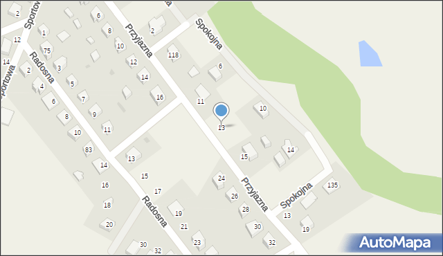 Korne, Przyjazna, 13, mapa Korne