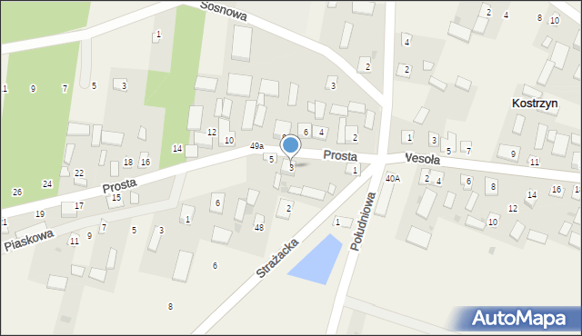 Kostrzyn, Prosta, 3, mapa Kostrzyn
