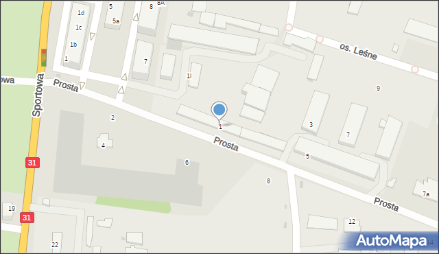 Kostrzyn nad Odrą, Prosta, 1, mapa Kostrzyn nad Odrą