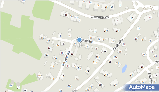 Kraków, Przyszłości, 7, mapa Krakowa