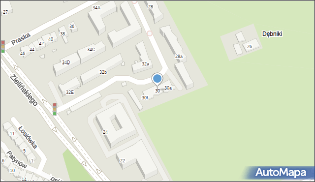 Kraków, Praska, 30, mapa Krakowa