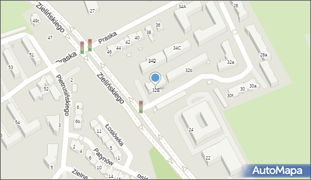 Kraków, Praska, 32E, mapa Krakowa