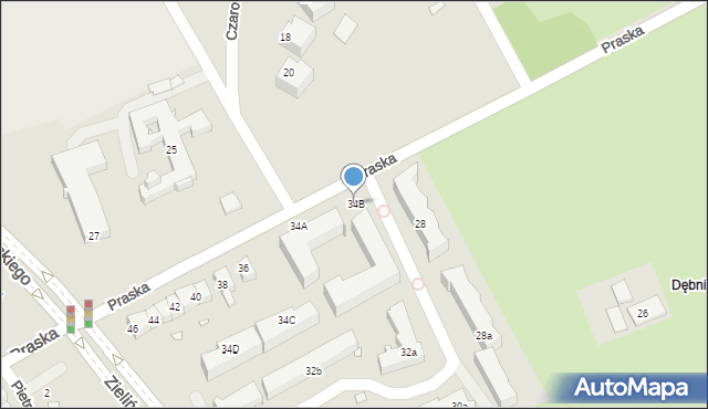 Kraków, Praska, 34B, mapa Krakowa