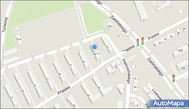 Kraków, Praska, 53, mapa Krakowa