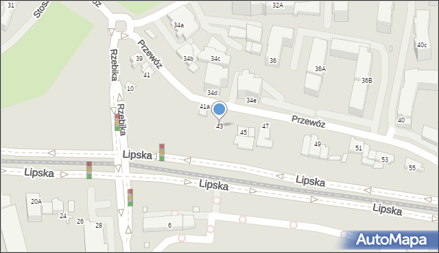 Kraków, Przewóz, 43, mapa Krakowa