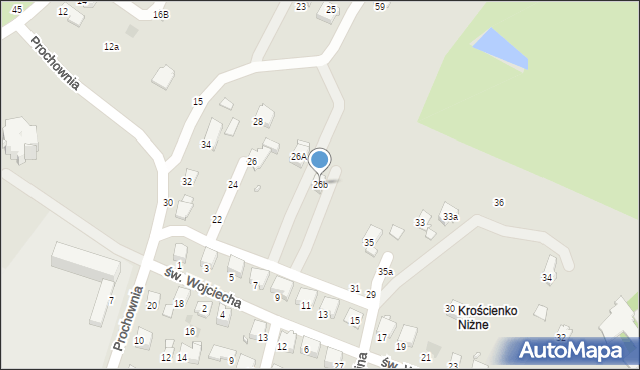 Krosno, Prochownia, 26b, mapa Krosna