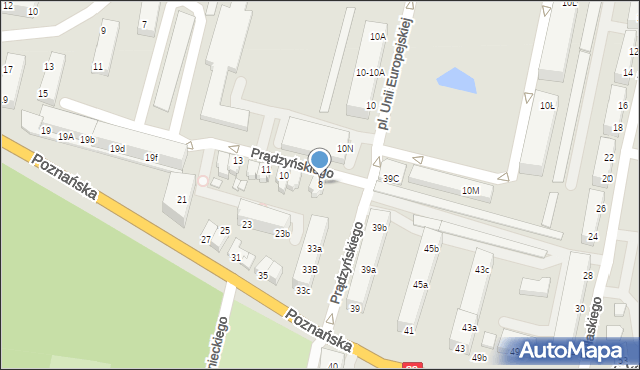 Krosno Odrzańskie, Prądzyńskiego Ignacego, gen., 8, mapa Krosno Odrzańskie