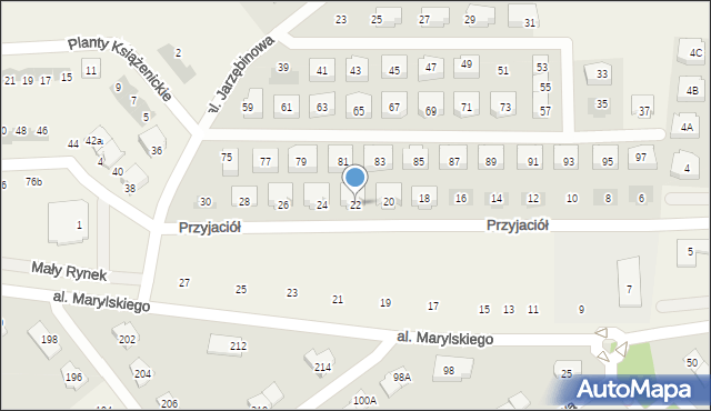 Książenice, Przyjaciół, 22, mapa Książenice