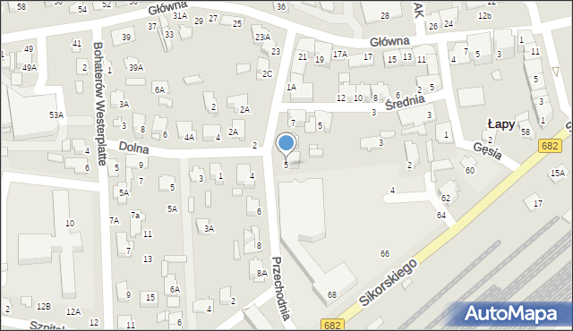 Łapy, Przechodnia, 5, mapa Łapy