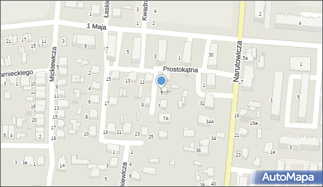 Łask, Prostokątna, 5, mapa Łask