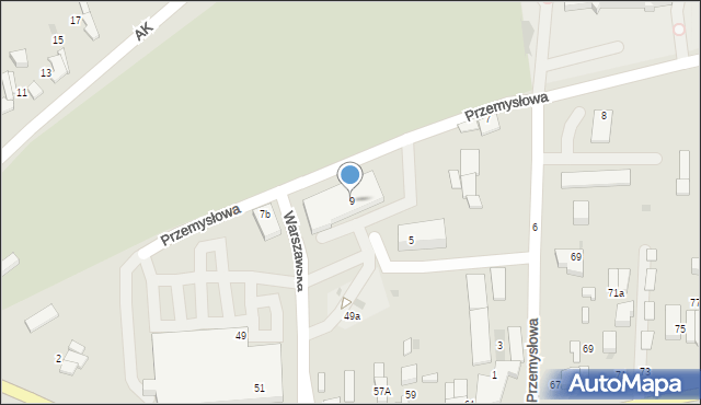 Łask, Przemysłowa, 9, mapa Łask