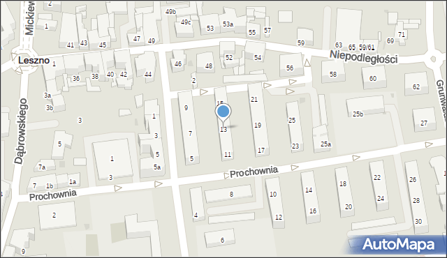 Leszno, Prochownia, 13, mapa Leszno