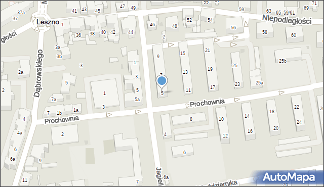 Leszno, Prochownia, 5, mapa Leszno