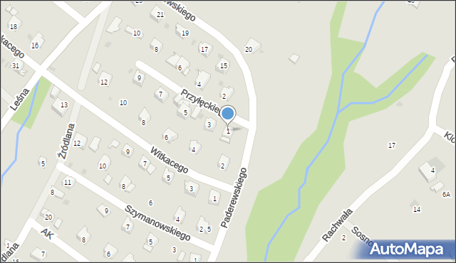 Limanowa, Przyłęckiego Achacego, 1, mapa Limanowa