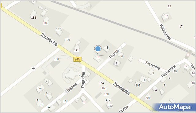 Łodygowice, Prosta, 1, mapa Łodygowice