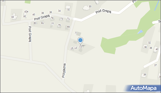 Łodygowice, Przyjazna, 11, mapa Łodygowice
