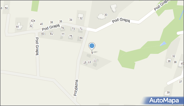 Łodygowice, Przyjazna, 9, mapa Łodygowice