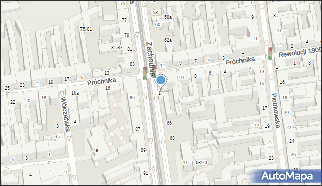 Łódź, Próchnika Adama, 14, mapa Łodzi