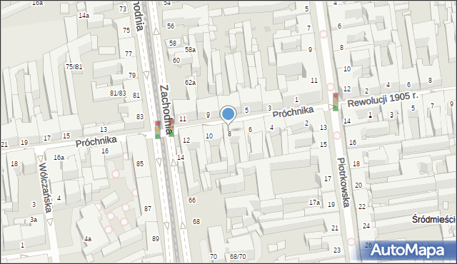 Łódź, Próchnika Adama, 8, mapa Łodzi