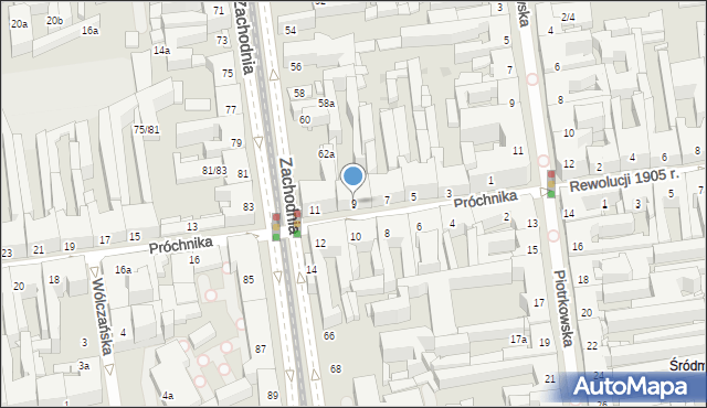 Łódź, Próchnika Adama, 9, mapa Łodzi