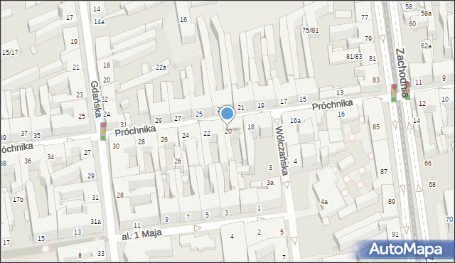 Łódź, Próchnika Adama, 20, mapa Łodzi