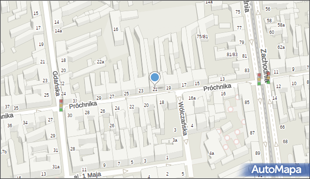 Łódź, Próchnika Adama, 21, mapa Łodzi