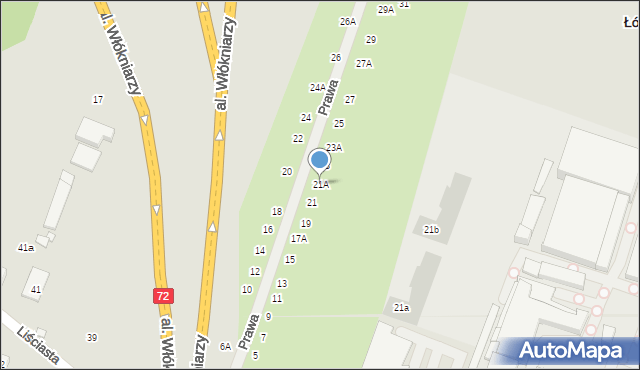 Łódź, Prawa, 21A, mapa Łodzi