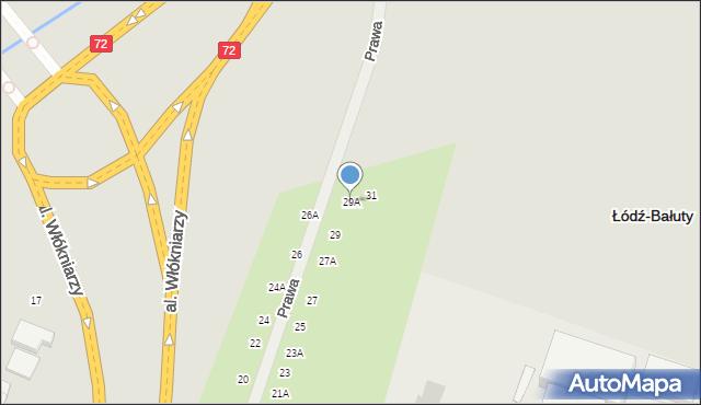 Łódź, Prawa, 29A, mapa Łodzi