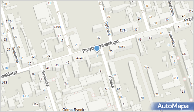 Łódź, Praska, 1, mapa Łodzi