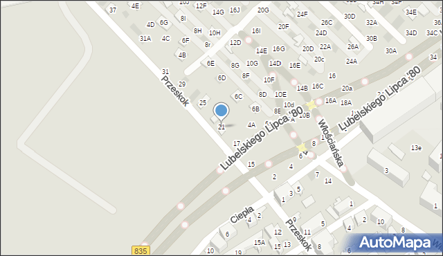 Lublin, Przeskok, 21, mapa Lublina