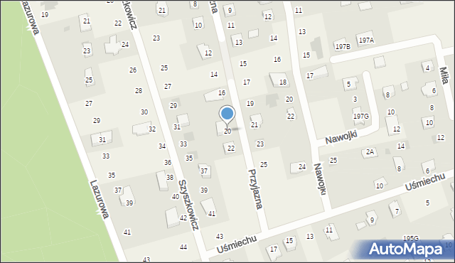 Mętów, Przyjazna, 20, mapa Mętów