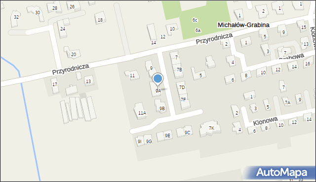 Michałów-Grabina, Przyrodnicza, 9A, mapa Michałów-Grabina