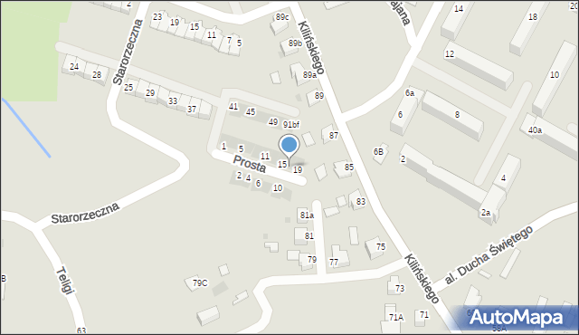 Mielec, Prosta, 17, mapa Mielca