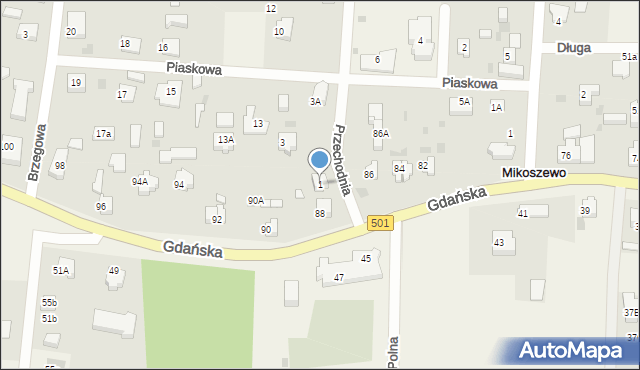 Mikoszewo, Przechodnia, 1, mapa Mikoszewo