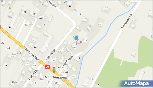 Młoszowa, Przy Grobli, 9, mapa Młoszowa