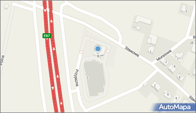 Mokronos Dolny, Przyjazna, 8, mapa Mokronos Dolny