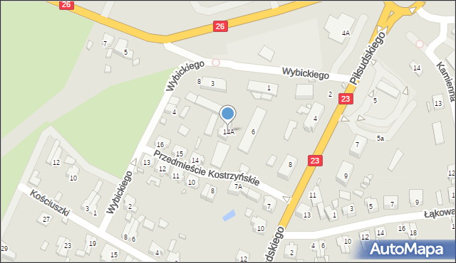 Myślibórz, Przedmieście Kostrzyńskie, 14A, mapa Myślibórz