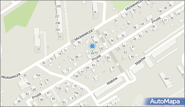 Mysłowice, Prusa Bolesława, 64, mapa Mysłowice